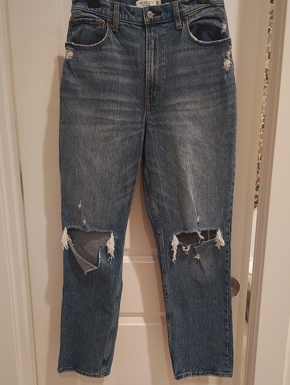 Abercrombie & Fitch Distressed Medium Blue Boyfriend Jeans